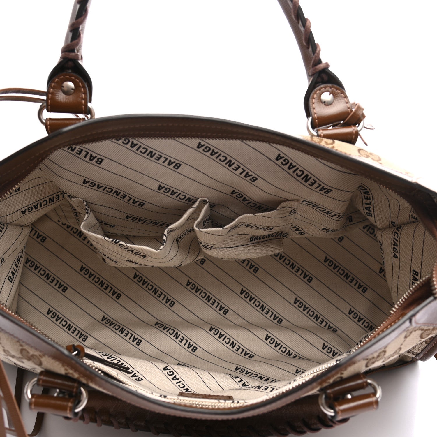Balenciaga X GUCCI GG Monogram Azalea Calfskin Neo Classic Silver Hardware Medium City Beige Ebony Brown Sugar 5 of 10