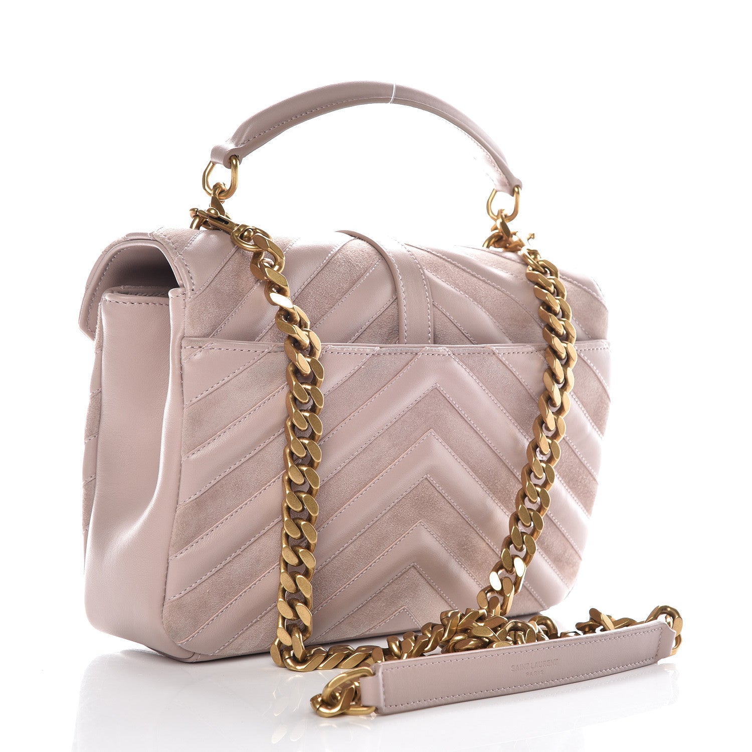 Saint Laurent Calfskin Suede Matelasse Chevron Medium Monogram College Bag Rose Poudre 3 of 13