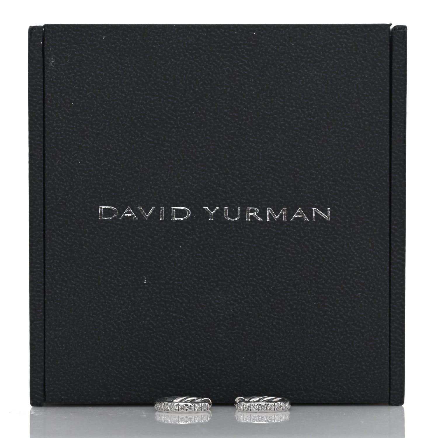 David Yurman Sterling Silver Diamond Sculpted Cable Huggie Hoop Earrings 5 of 5