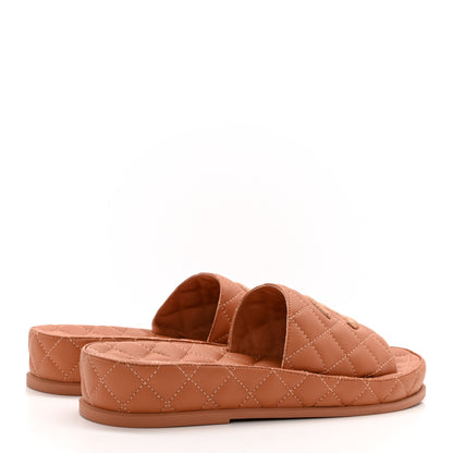 Chanel Lambskin Quilted CC Mules Sandals 38 Brown 4 of 9