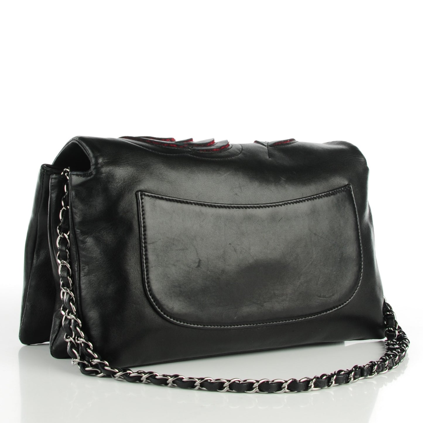 Lambskin Tweed Large Camellia Petals Flap Black