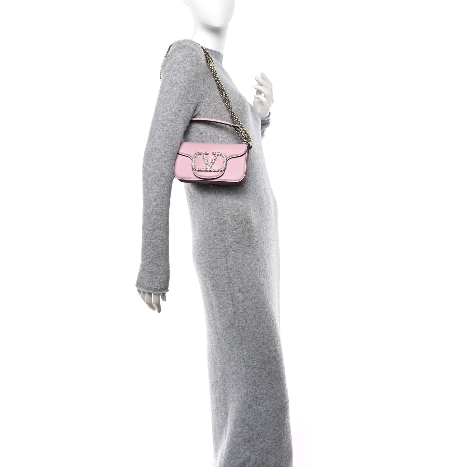 Valentino Garavani Calfskin Crystal Vlogo Small Loco Shoulder Bag Rose Cannelle 2 of 9