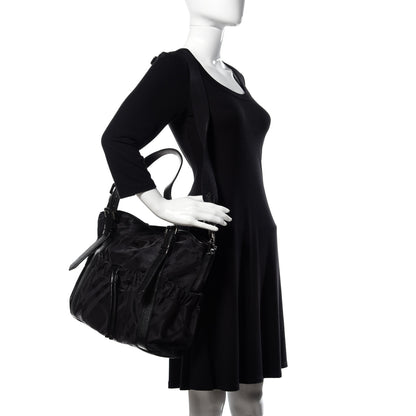 Burberry Nylon Tonal Check Drawstring Tote Black 2 of 9