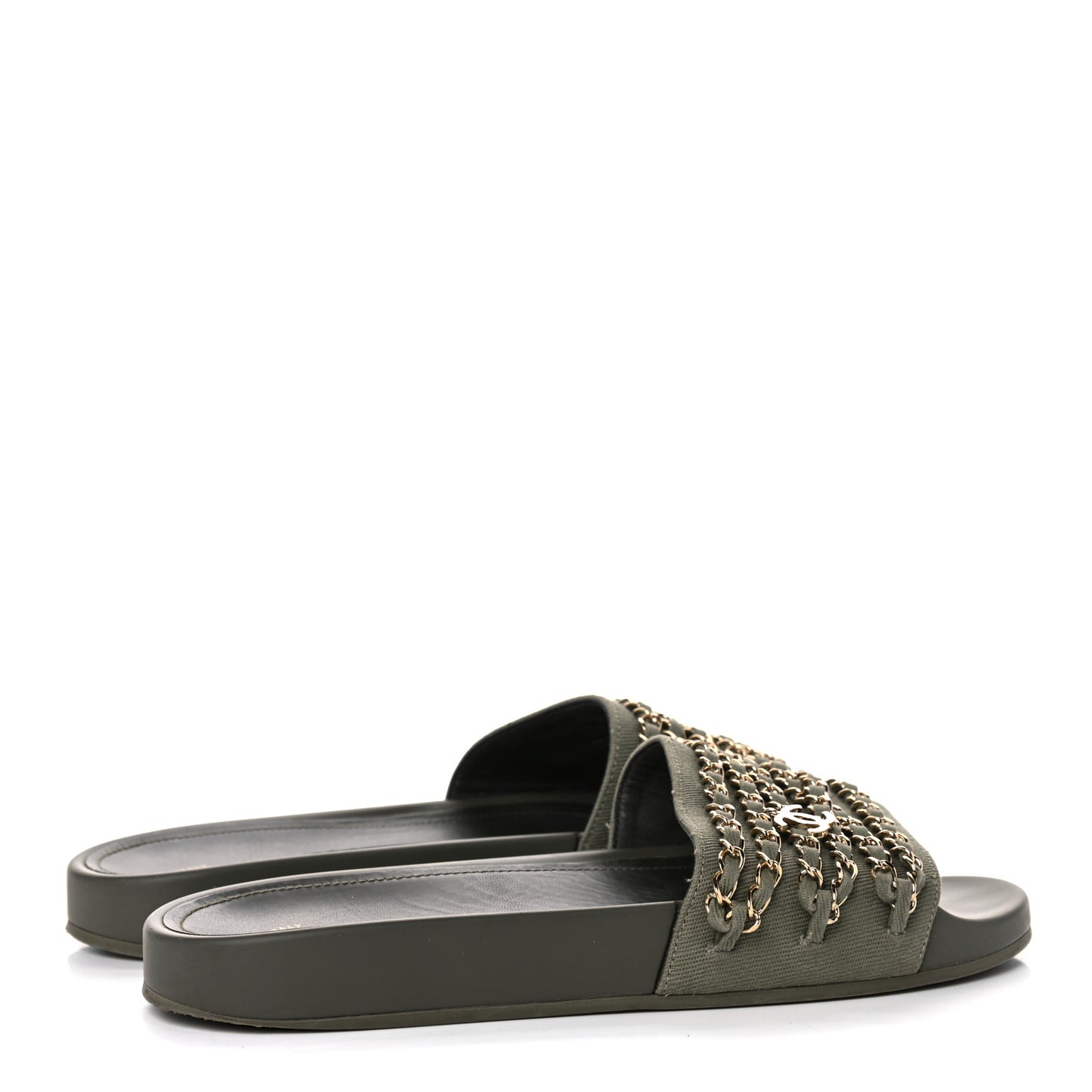 Canvas Chain Flat Sandals 39 Khaki