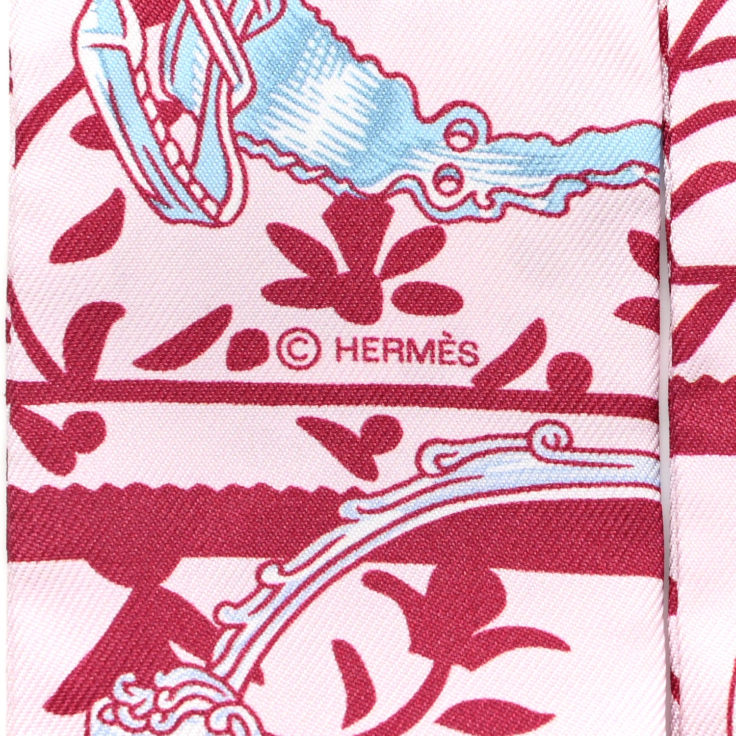 Hermes Silk Etriers Remix Twilly Rose Pale Bordeaux 3 of 4