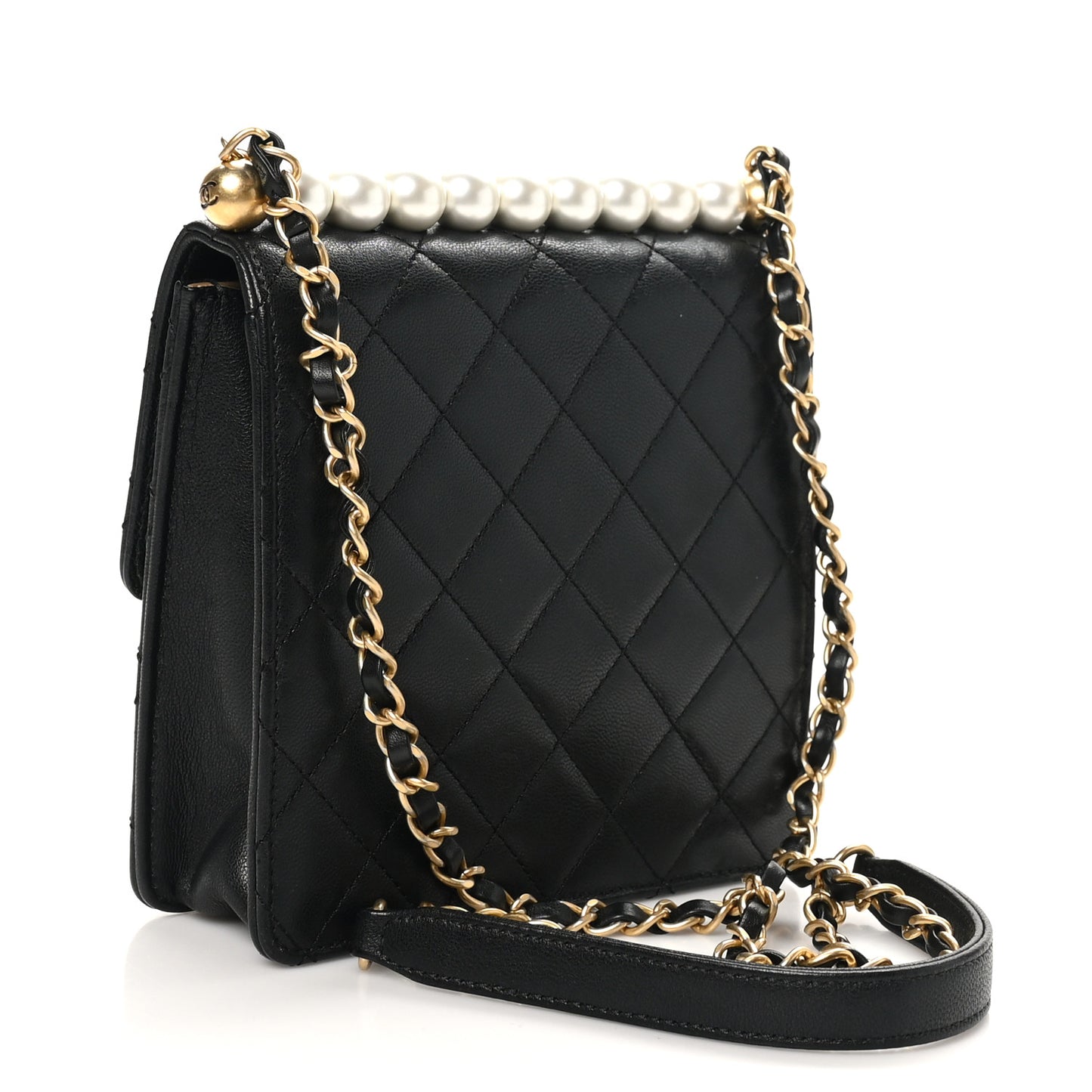 Goatskin Quilted Chic Pearls Flap Black
