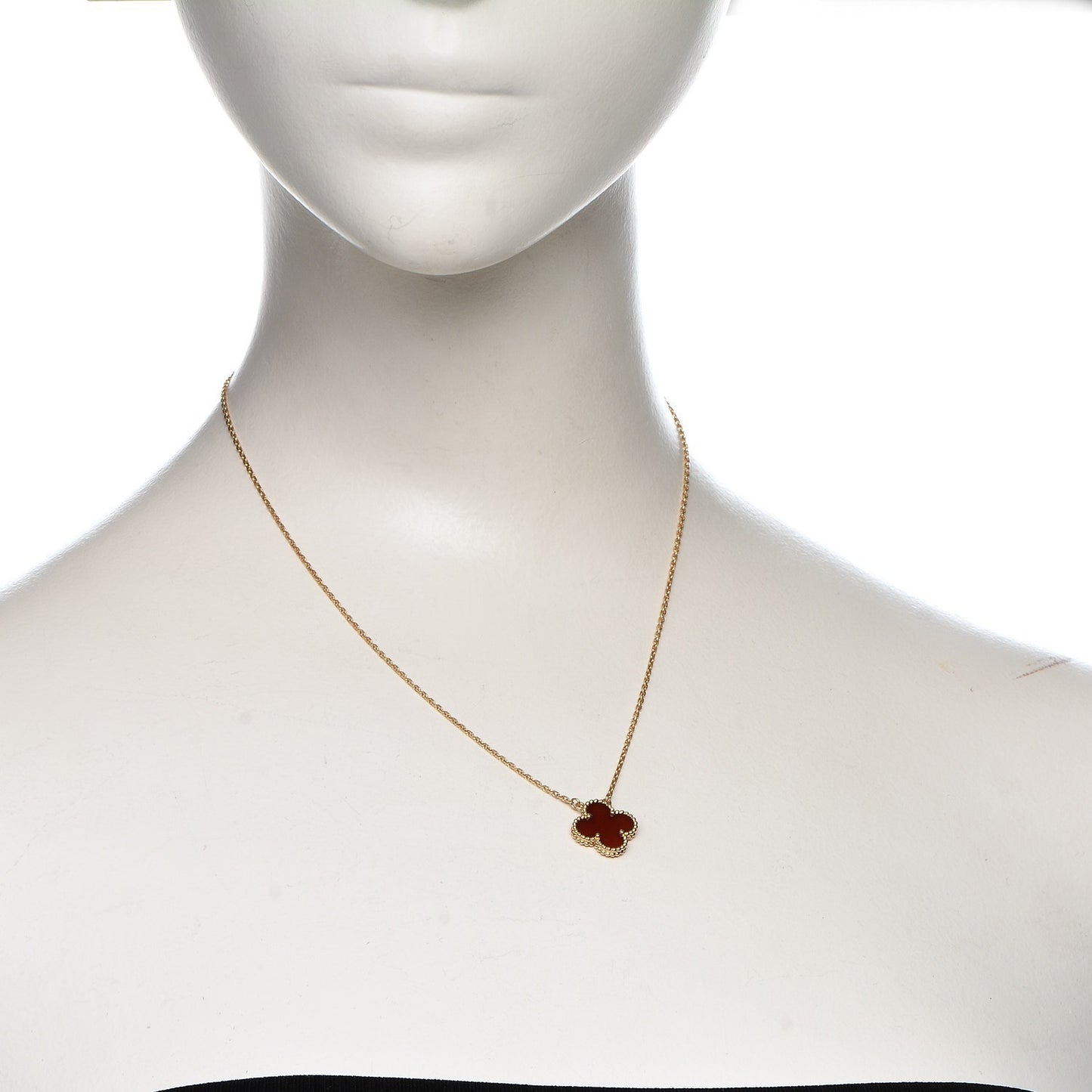 18K Yellow Gold Carnelian Vintage Alhambra Pendant Necklace