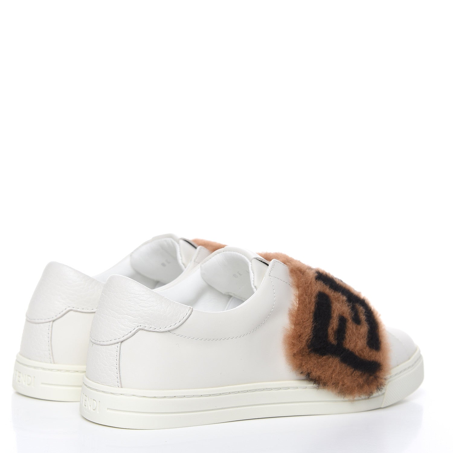 Fendi Vitello Shearling FF Velcro Slip On Sneakers 35.5 White 4 of 9