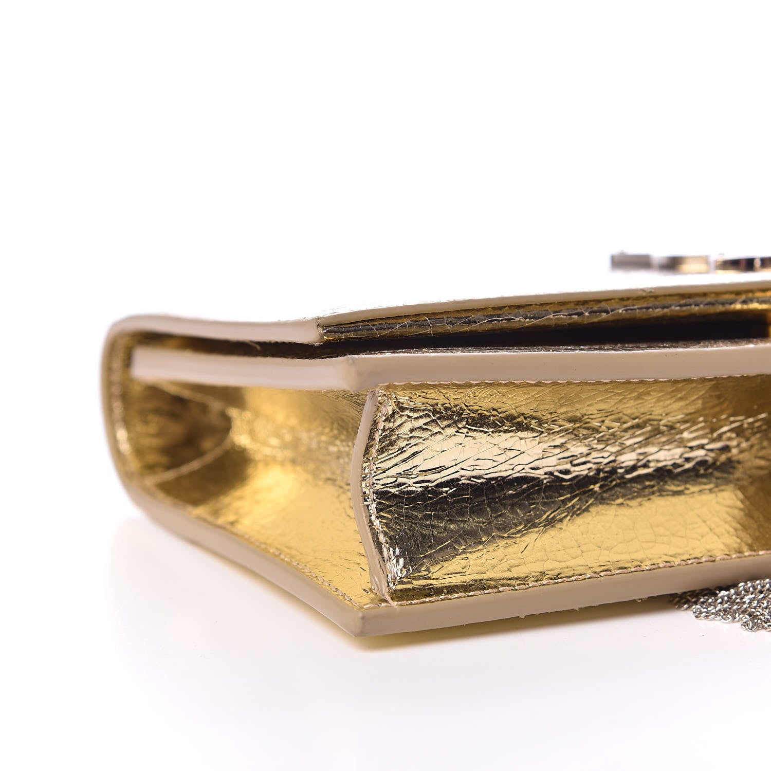 Saint Laurent Metallic Crackled Calfskin Kate Monogram Tassel Chain Wallet Gold 7 of 9