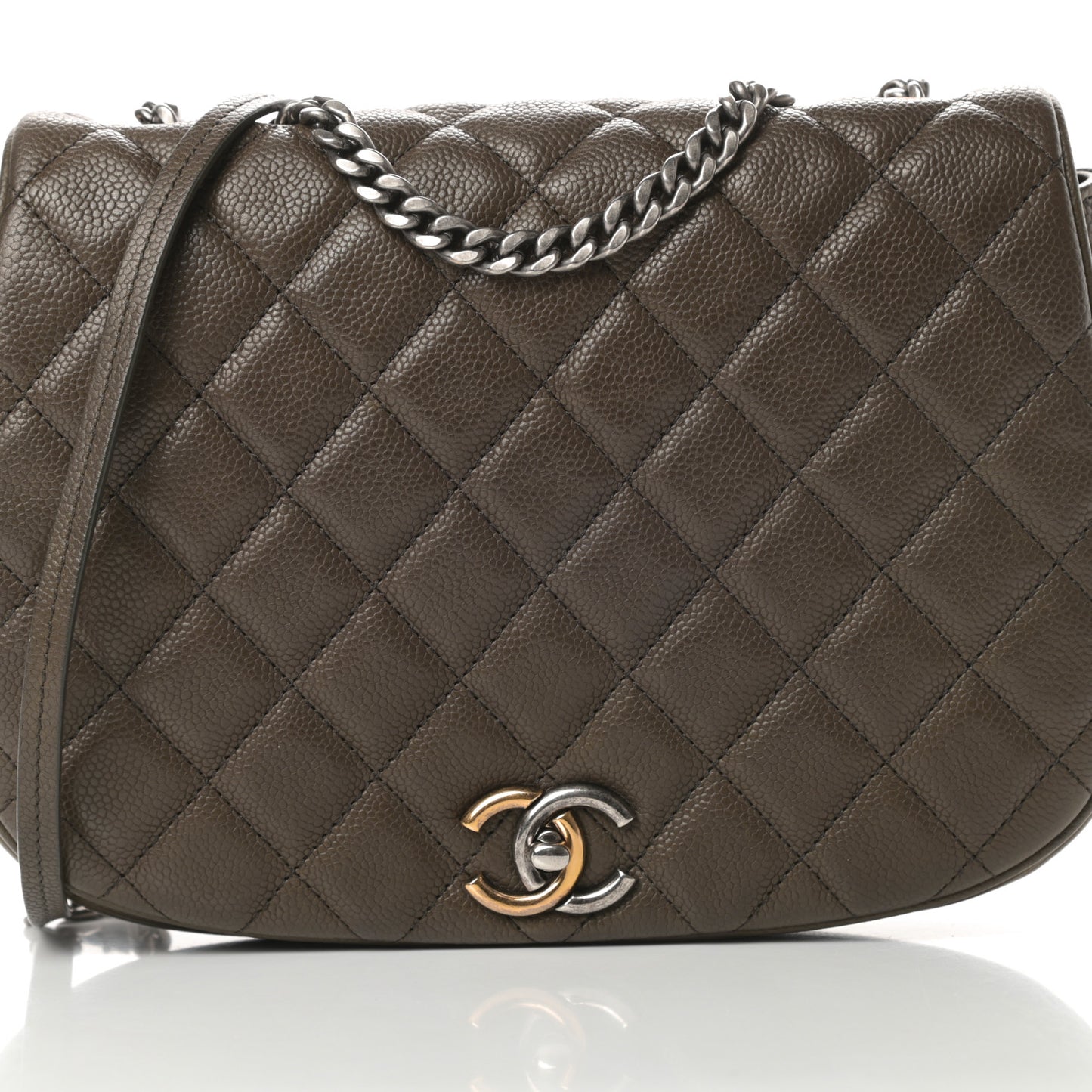Caviar Quilted Casual Pocket Messenger Flap Khaki