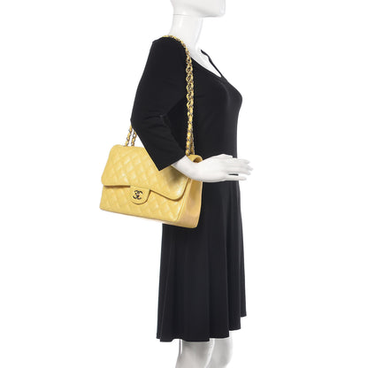 Chanel Iridescent Caviar Quilted Jumbo Double Flap Jaune Yellow 2 of 11