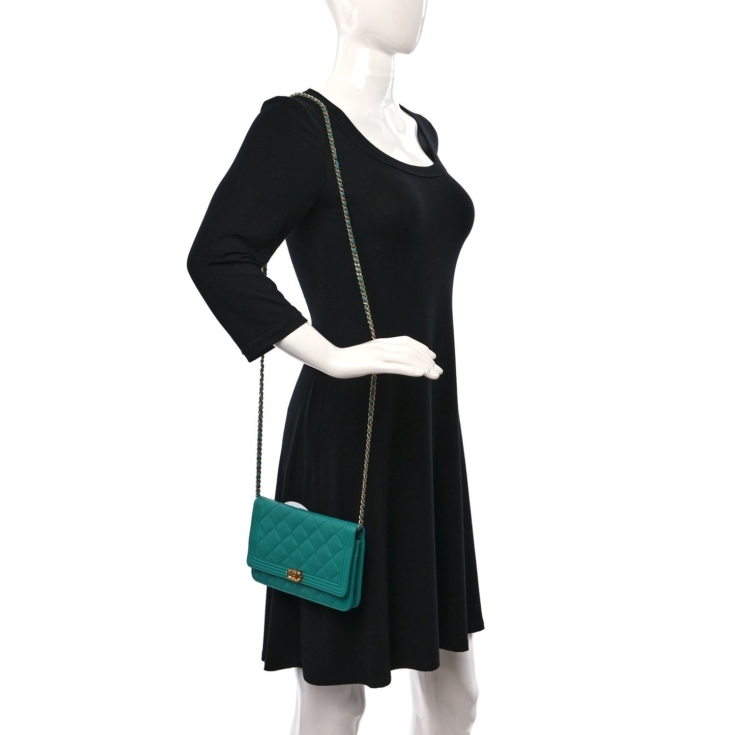 Lambskin Quilted Boy Wallet On Chain WOC Turquoise
