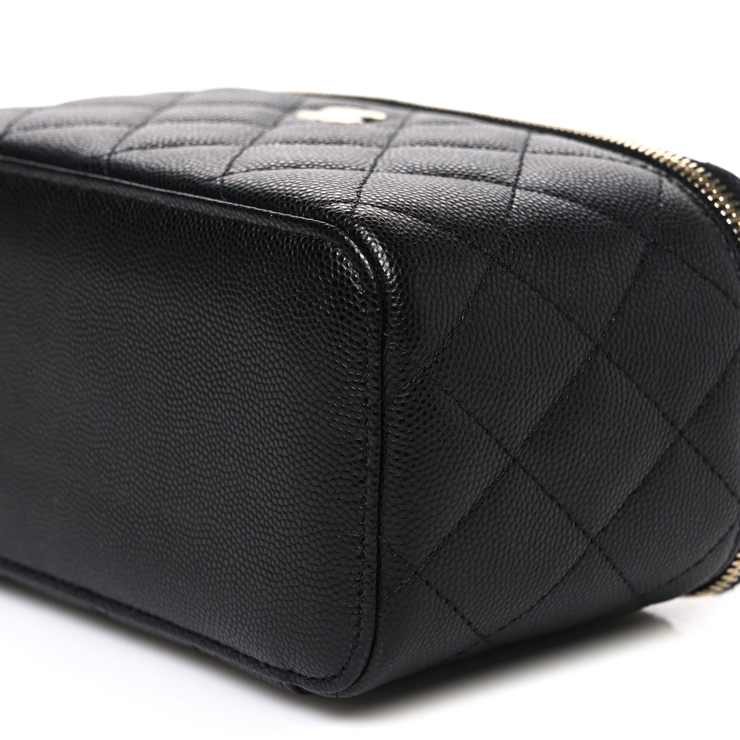 Caviar Quilted Small Vanity Case With Chain Black