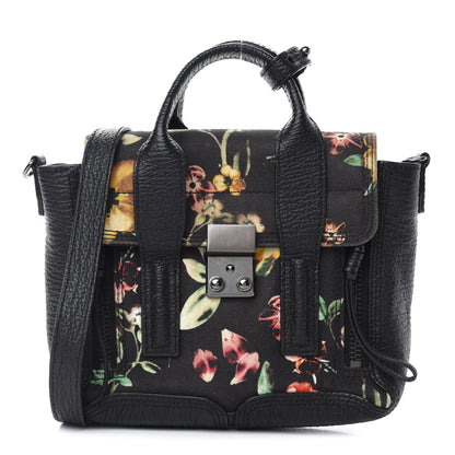 3.1 Phillip Lim Textured Calfskin Canvas Mini Floral Pashli Satchel Black Multicolor 1 of 12