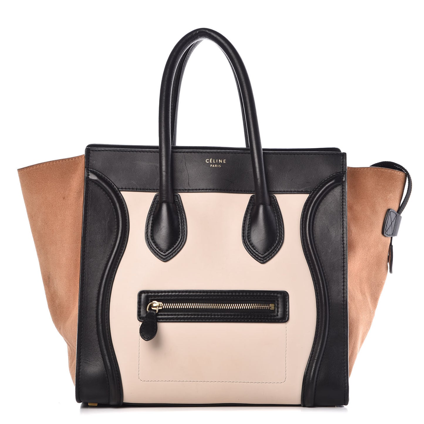 Satin Calfskin Suede Mini Tri-Color Luggage Seashell