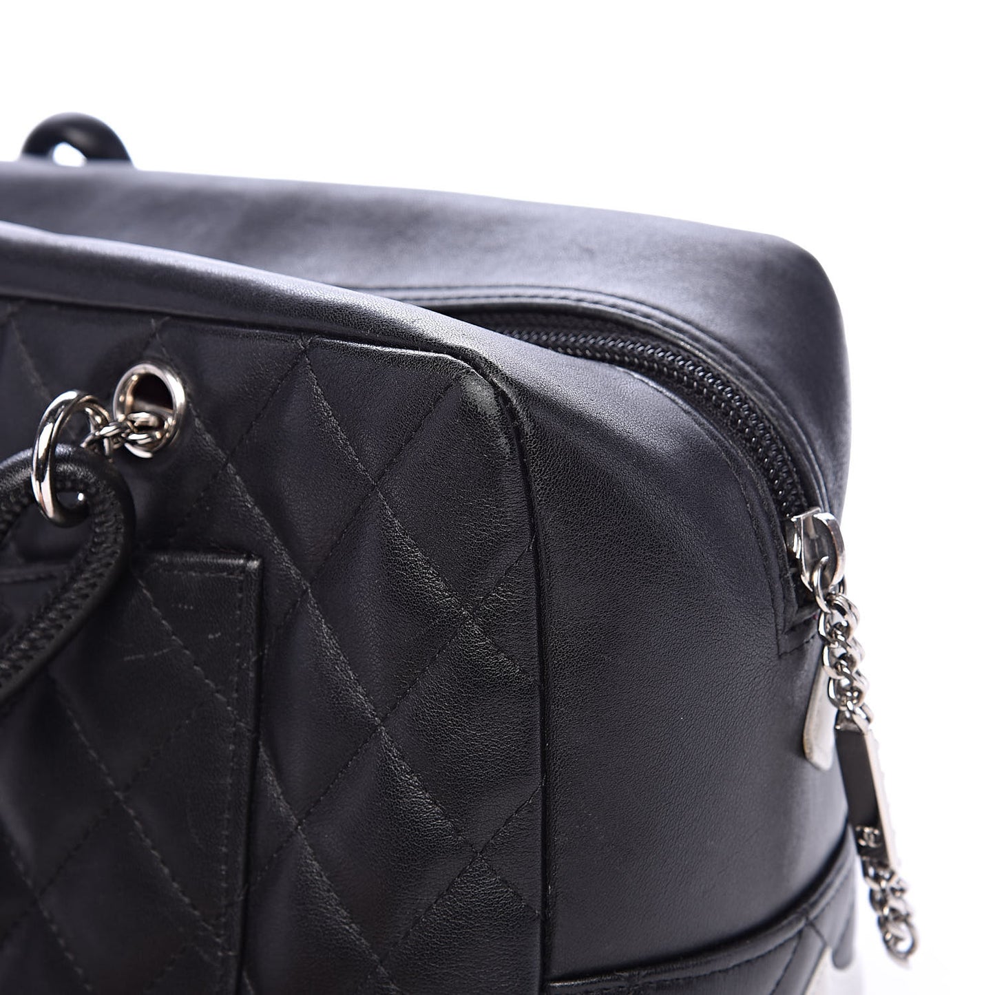 Calfskin Quilted Large Cambon Bowler Black White