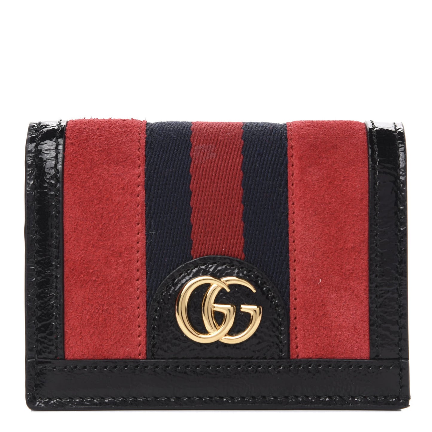 Suede Patent Web Ophidia Card Case Hibiscus Red Black