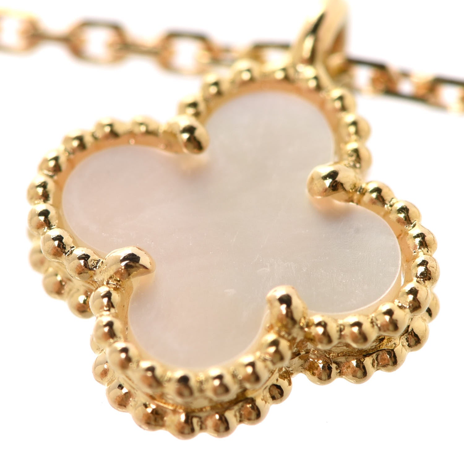 Van Cleef & Arpels 18K Yellow Gold Mother of Pearl Sweet Alhambra Pendant Necklace 7 of 8