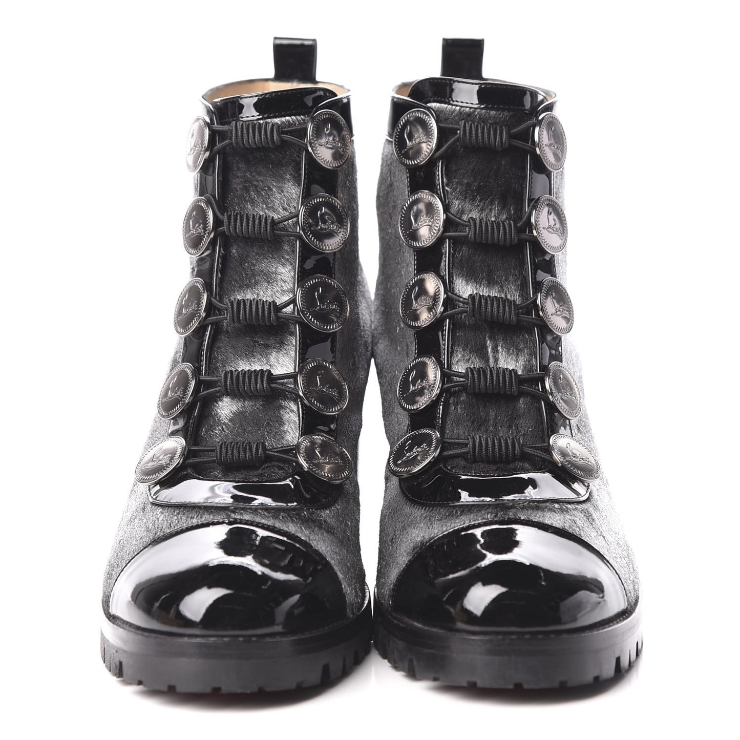 Patent Pony Hair Alphabouton 70 Ankle Boots 39 Black Silver