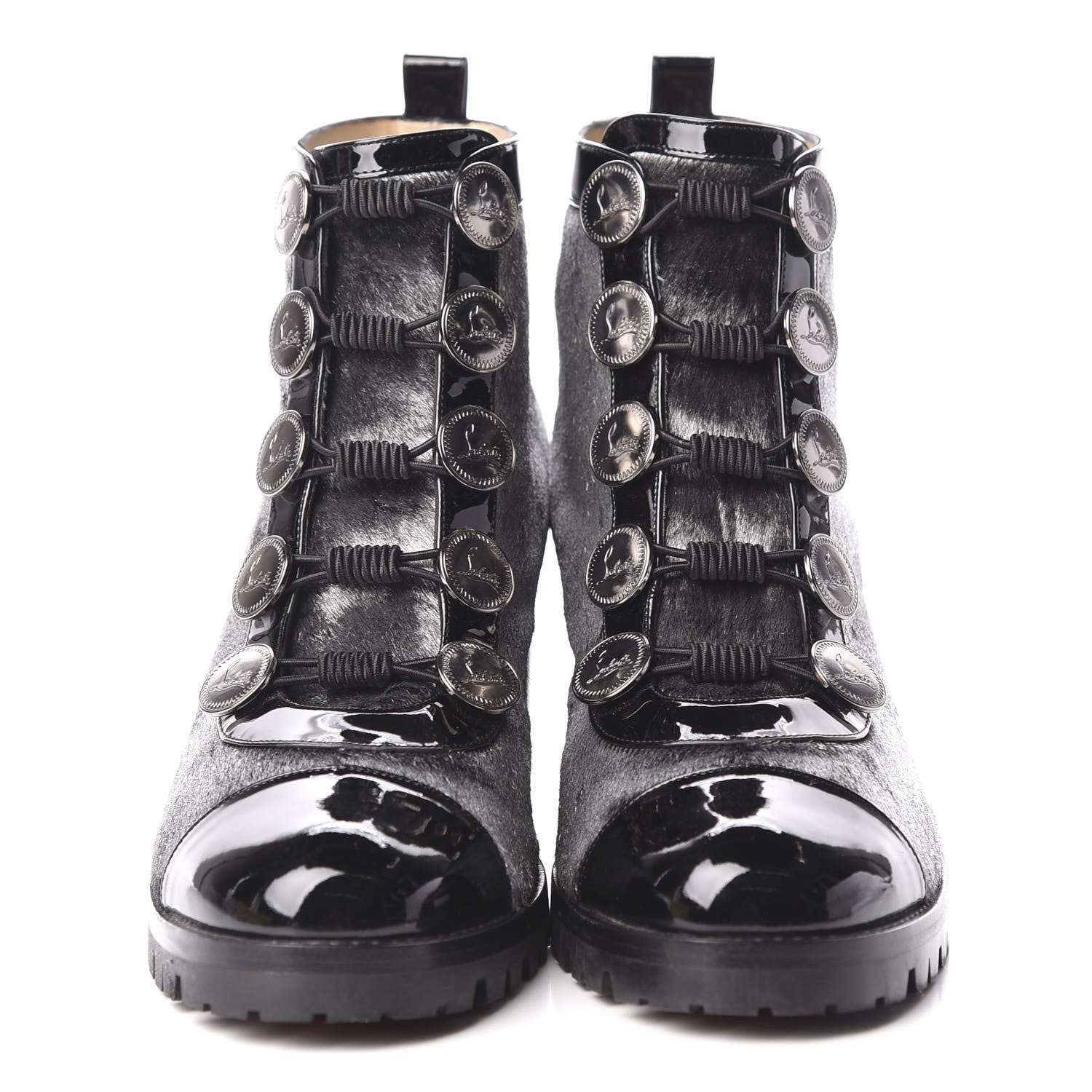 Christian Louboutin Patent Pony Hair Alphabouton 70 Ankle Boots 39 Black Silver 4 of 10