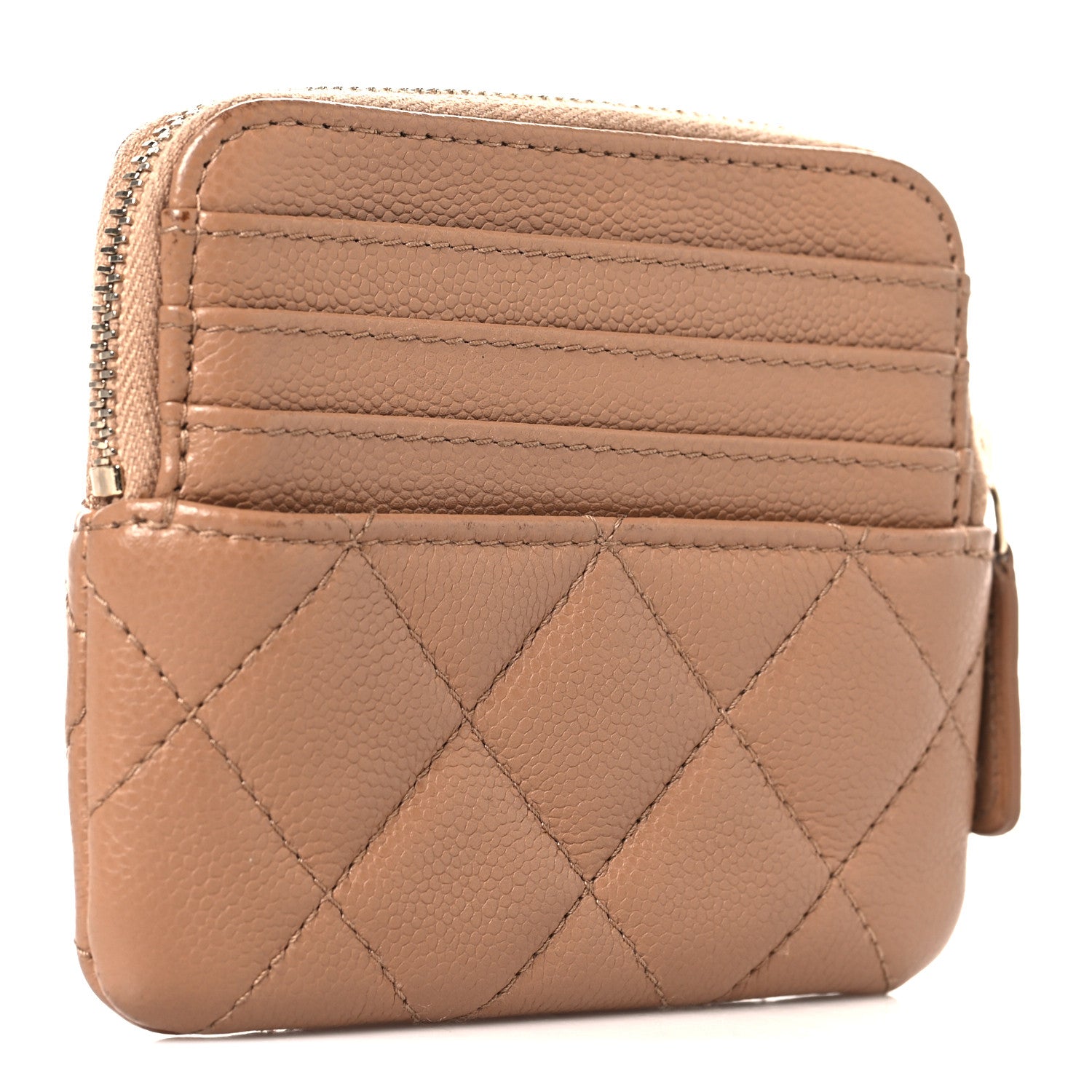 Chanel Caviar Quilted Zip Card Holder Wallet Beige 3 of 7