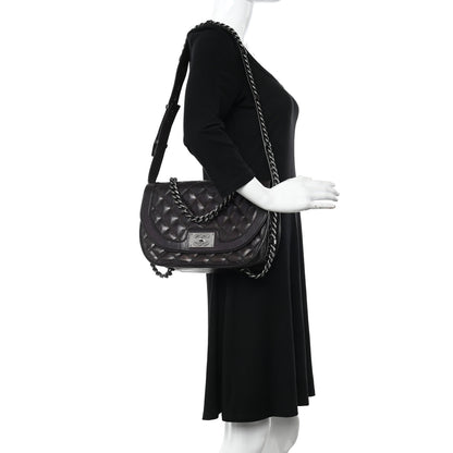 Chanel Shiny Goatskin Quilted Medium Double Chained Messenger Flap Charcoal 2 of 13