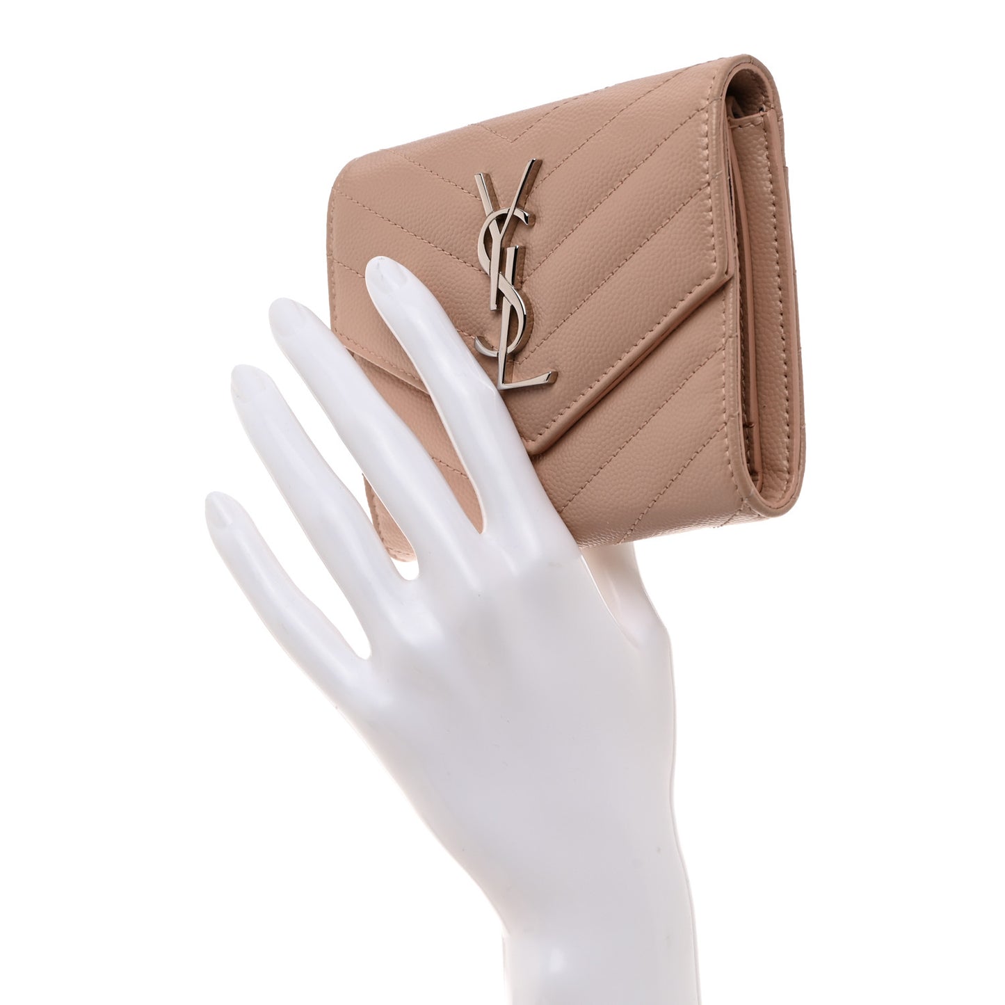 Grain De Poudre Matelasse Chevron Monogram Compact Tri Fold Wallet Pale Pink