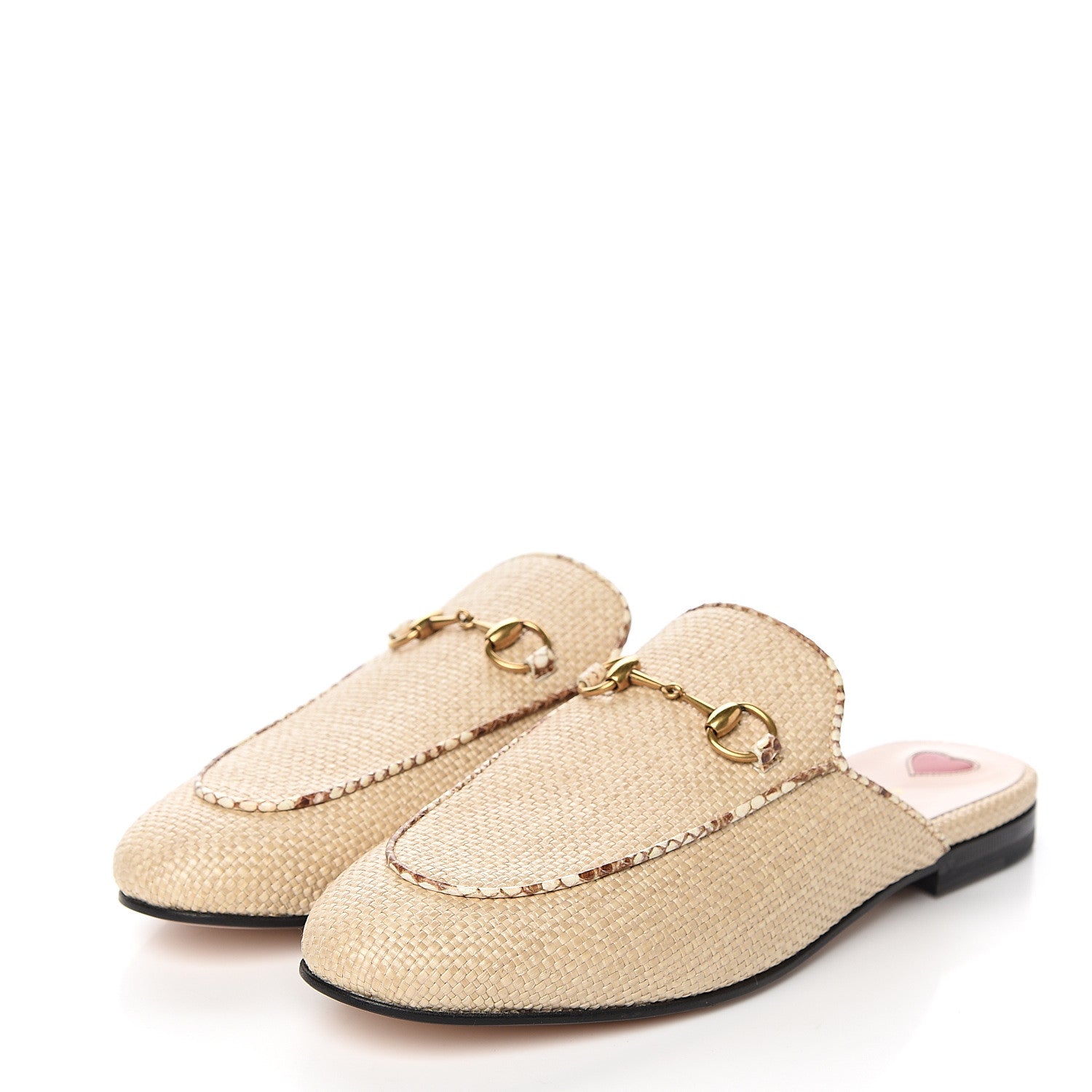 Gucci Straw Elaphe Womens Princetown Slippers 37.5 Natural Cream Brown 3 of 9