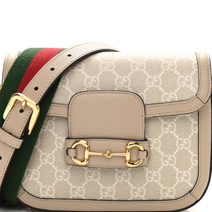 Gucci GG Supreme Monogram Textured Dollar Calfskin Web Mini Horsebit 1955 Shoulder Bag Beige Mystic White Oatmeal 9 of 11