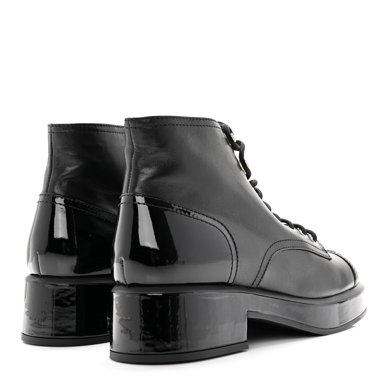 Chanel Shiny Calfskin Patent Lace Up Combat Short Boots 42 Black 4 of 12