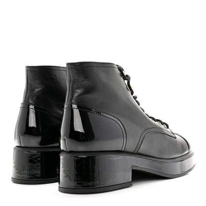 Chanel Shiny Calfskin Patent Lace Up Combat Short Boots 42 Black 4 of 12