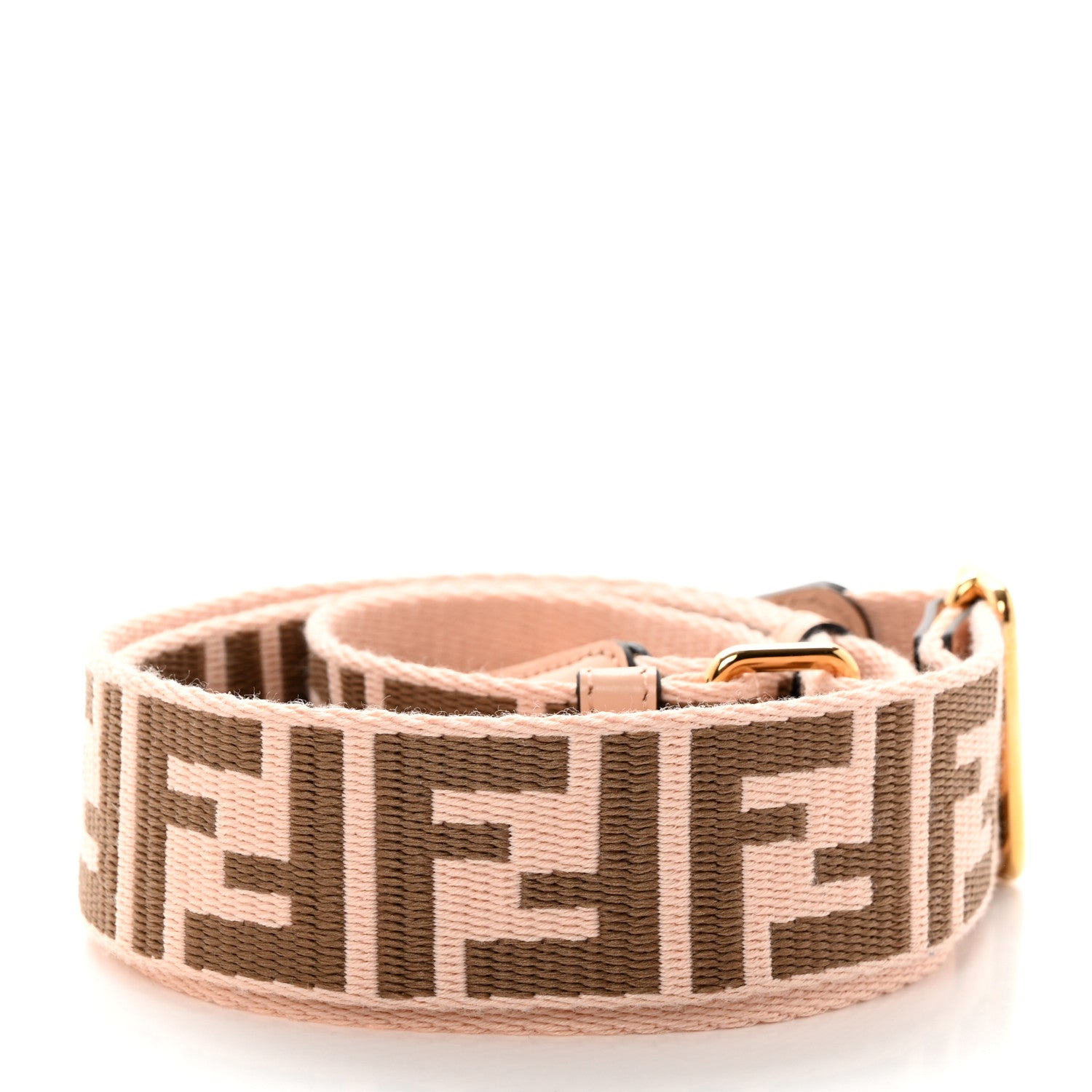 Fendi Jacquard Ribbon Vitello King FF Bi-Color Intreccio Adjustable Strap You Light Rose Camel 2 of 6