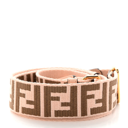 Fendi Jacquard Ribbon Vitello King FF Bi-Color Intreccio Adjustable Strap You Light Rose Camel 2 of 6
