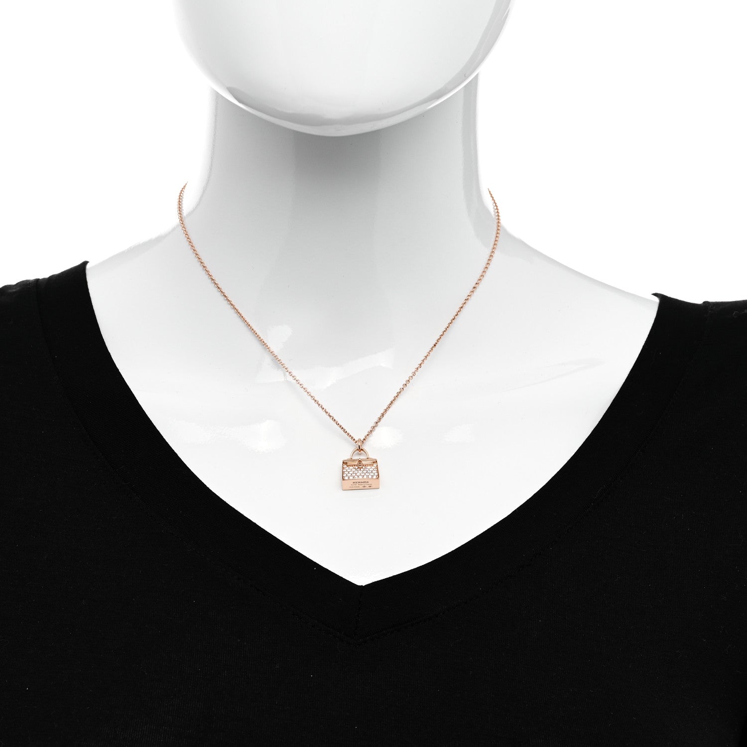 Hermes 18K Rose Gold Diamond Kelly Amulettes Pendant Necklace 2 of 5