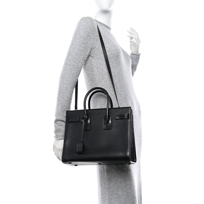 Saint Laurent Calfskin Crocodile Embossed Small Sac de Jour Black 2 of 13