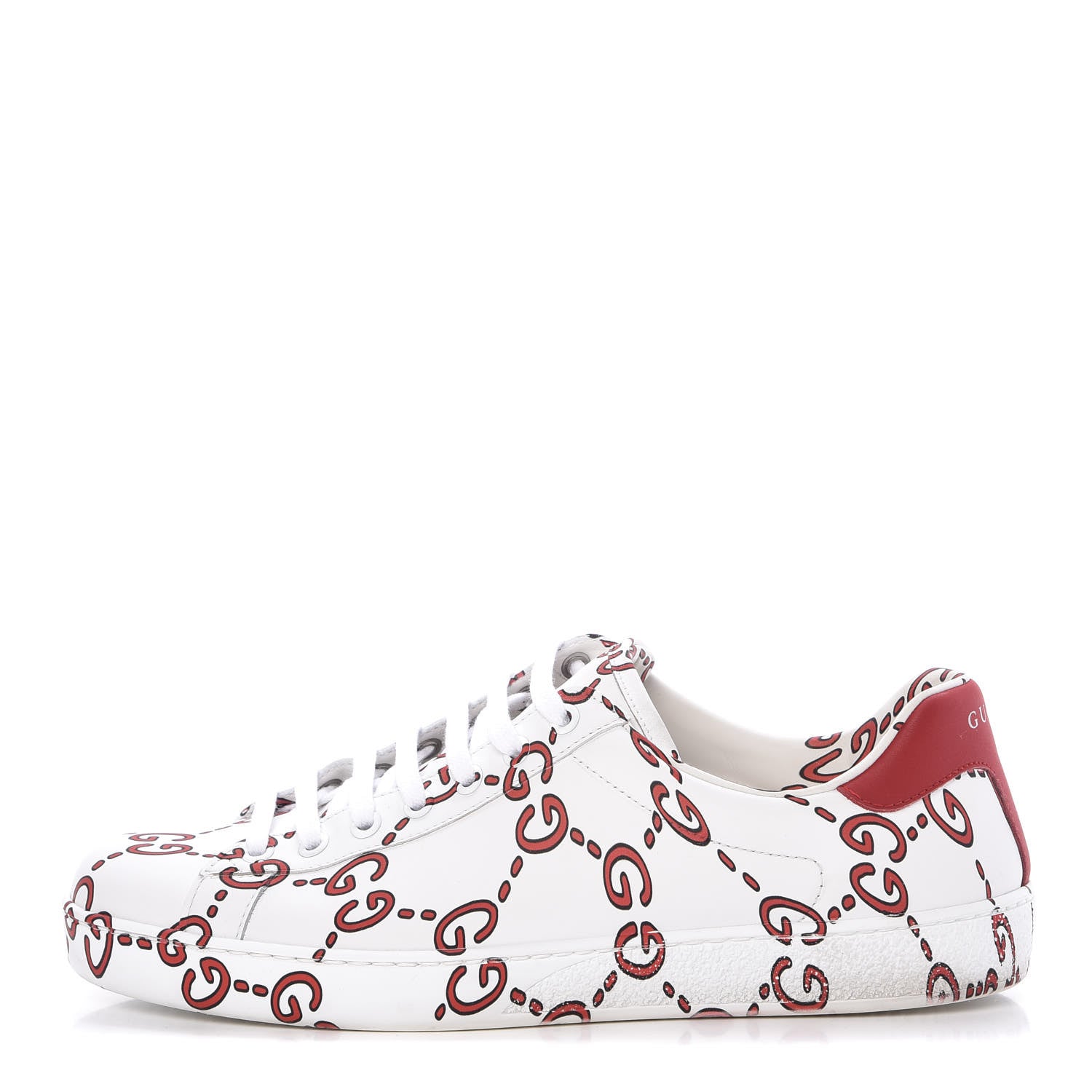 Gucci Calfskin GucciGhost Print Mens Ace Sneakers 7.5 White Hibiscus Red 1 of 17