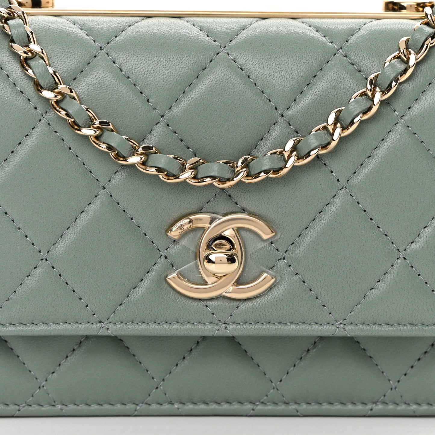 Lambskin Quilted Mini Trendy CC Wallet On Chain WOC Grey