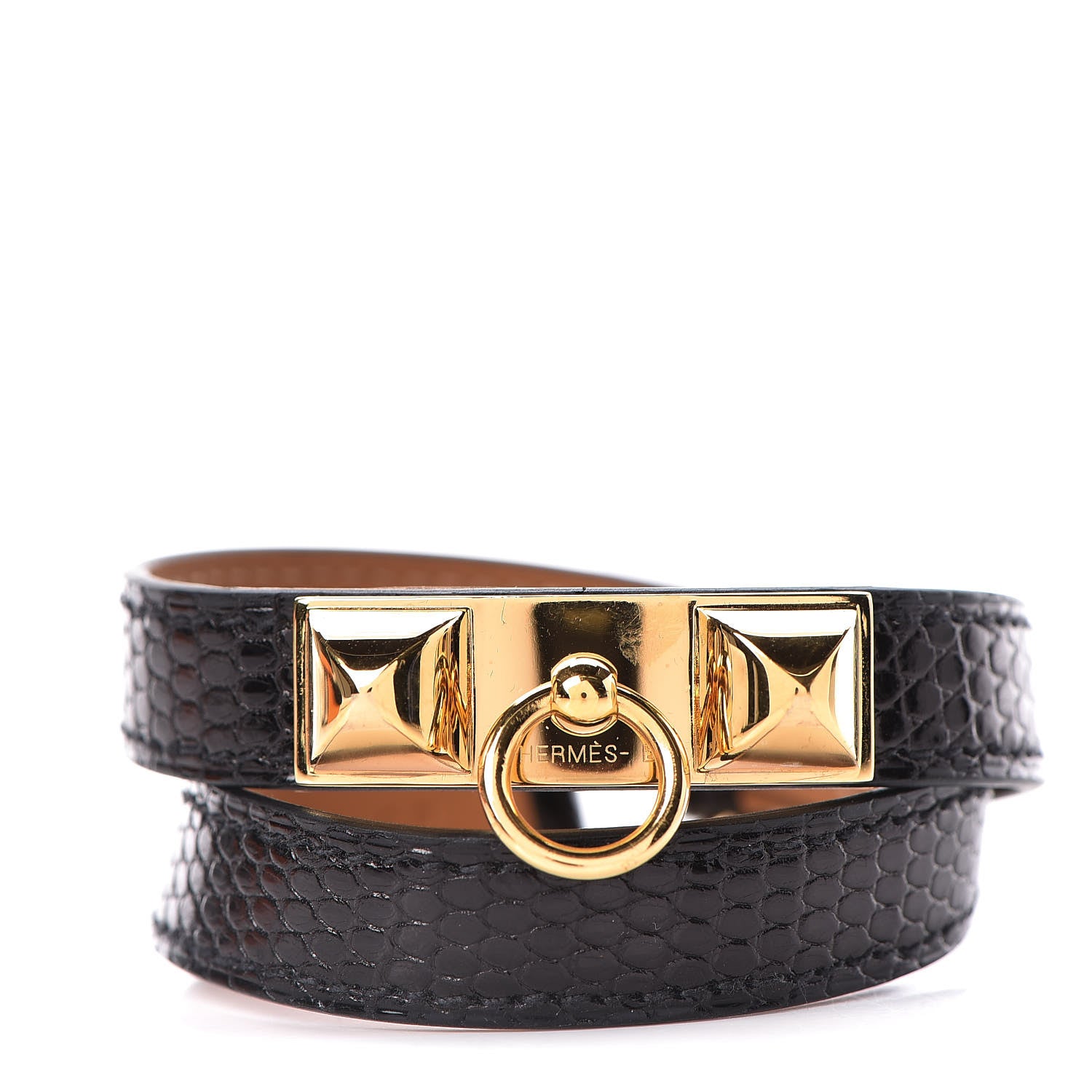 Hermes Lizard Rivale Double Tour Bracelet T2 Black 1 of 7