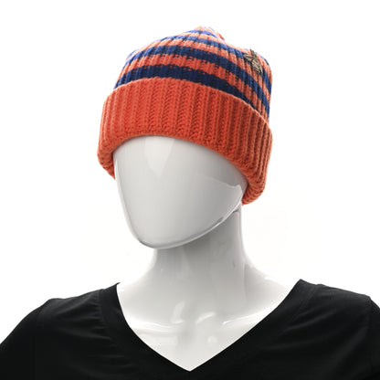 Gucci Wool Knit Bee Embroidered K2 Beanie Hat 58 Orange Blue 2 of 4
