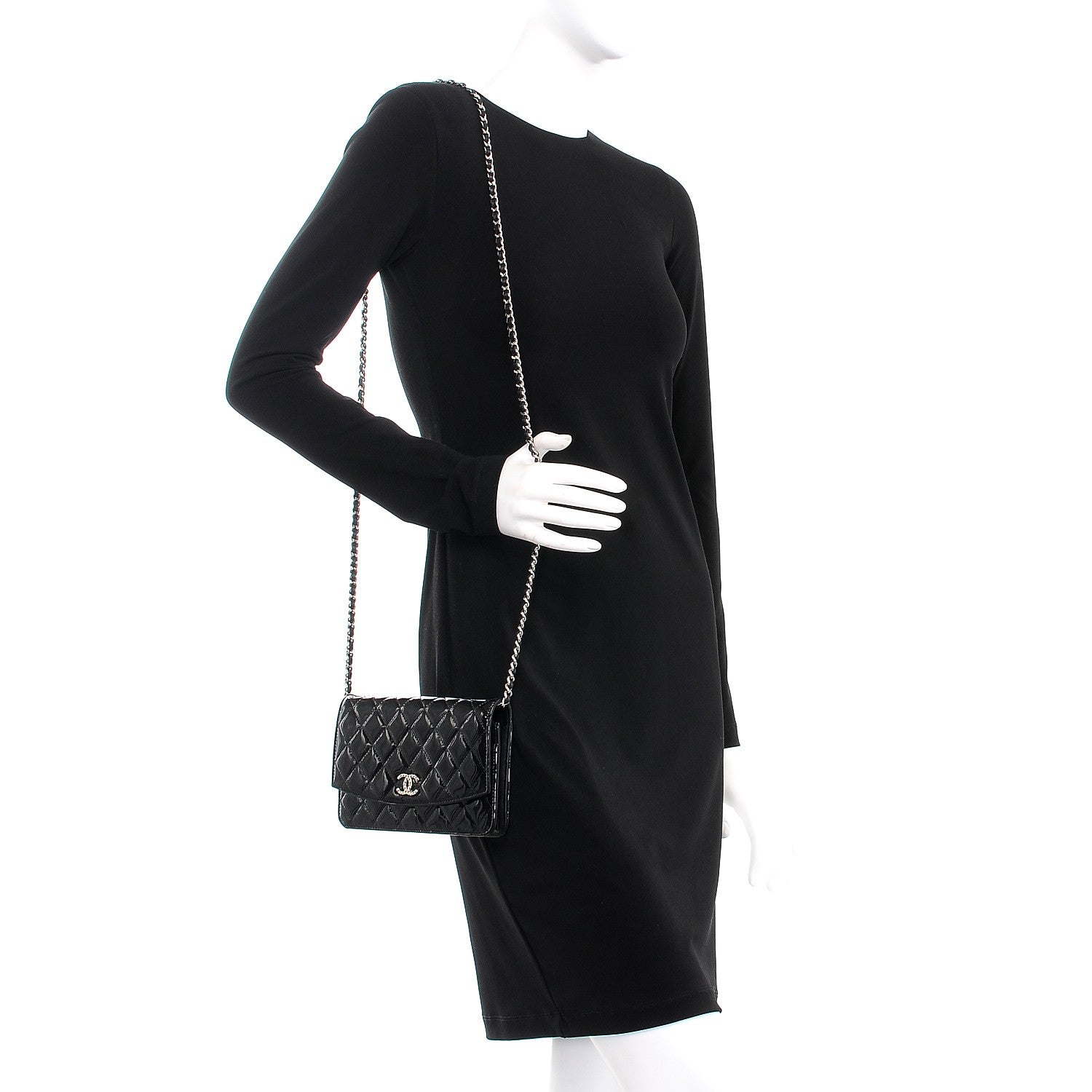 Chanel Patent Quilted Brilliant Wallet On Chain WOC Black 2 of 10