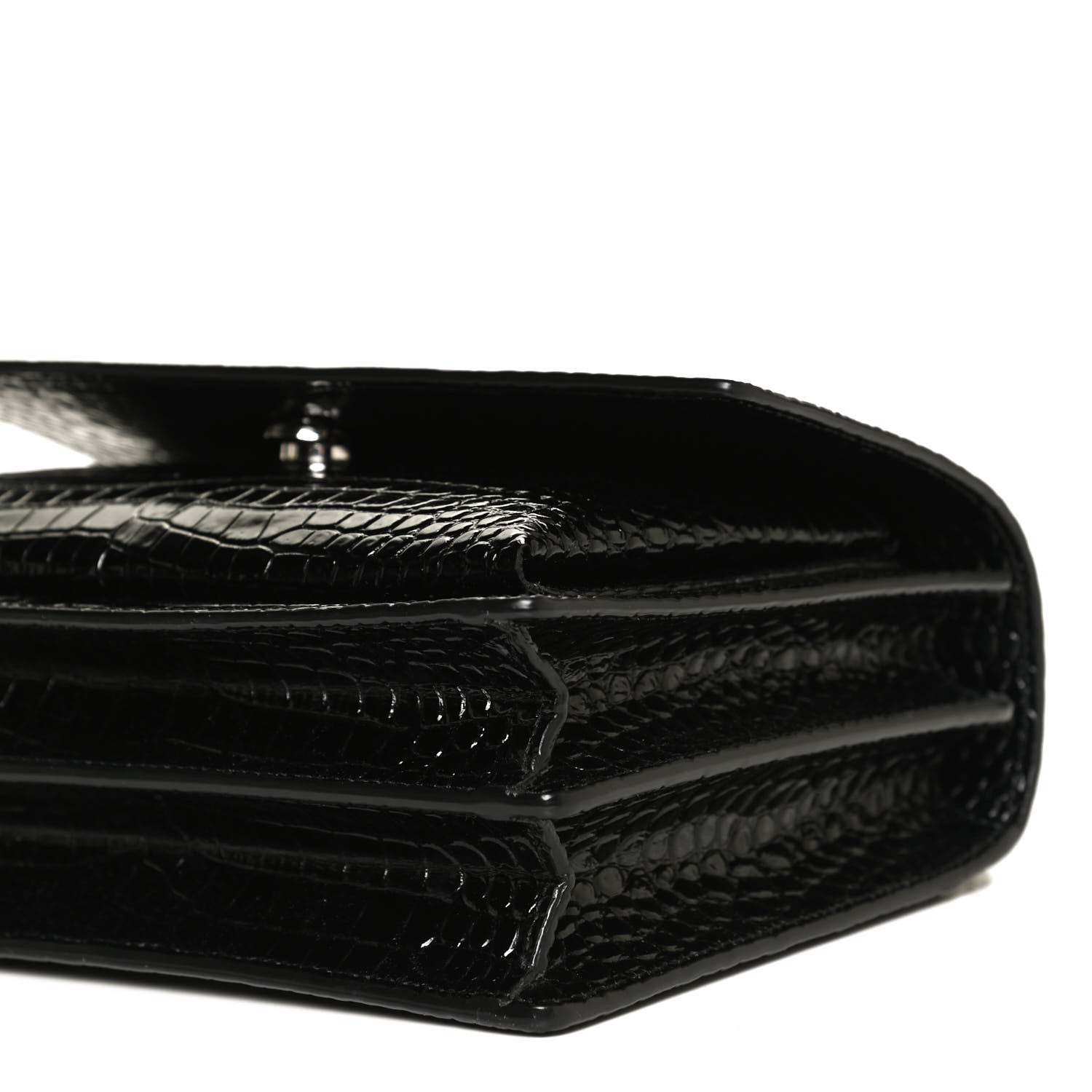 Saint Laurent Calfskin Crocodile Embossed Medium Monogram Sunset Black 10 of 11