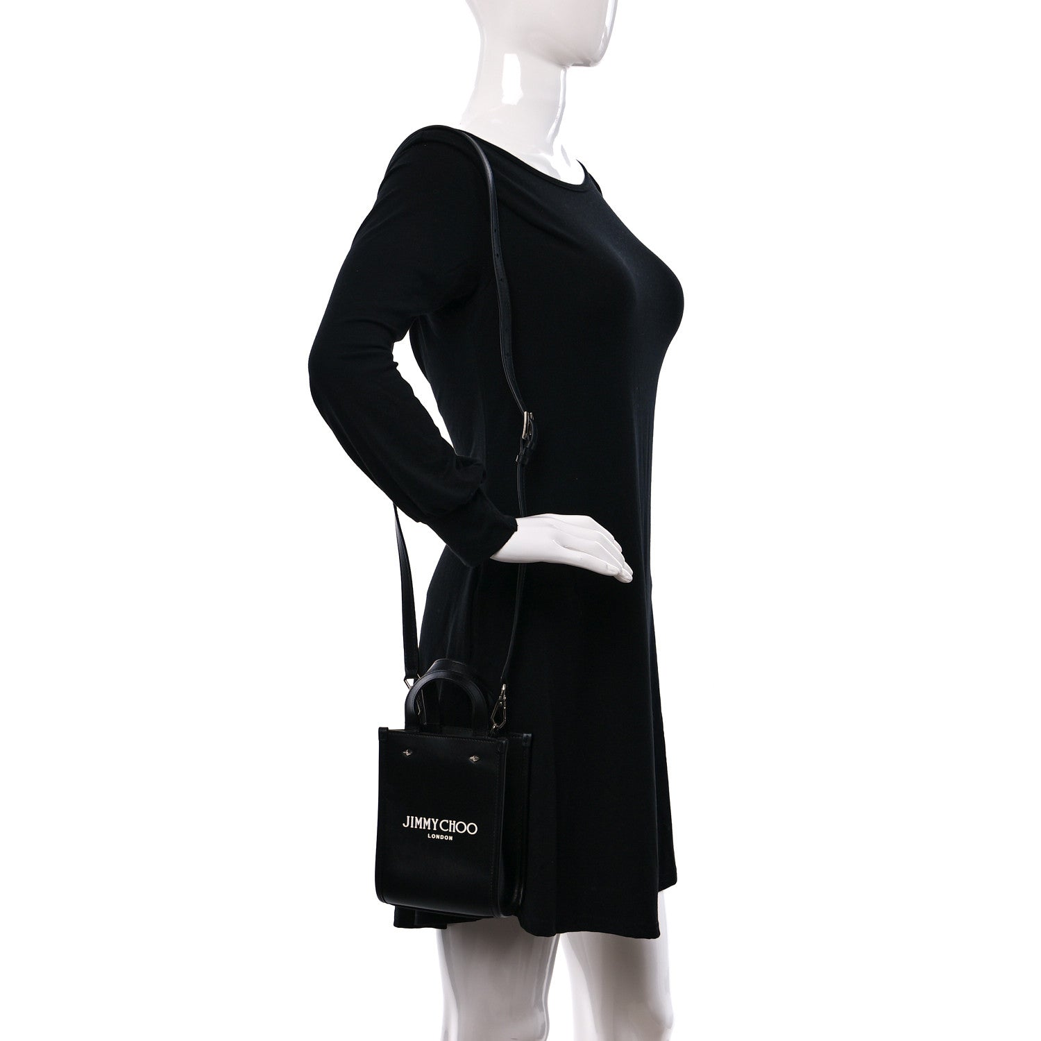 Jimmy Choo Smooth Calfskin Logo Mini Tote Black White 2 of 8