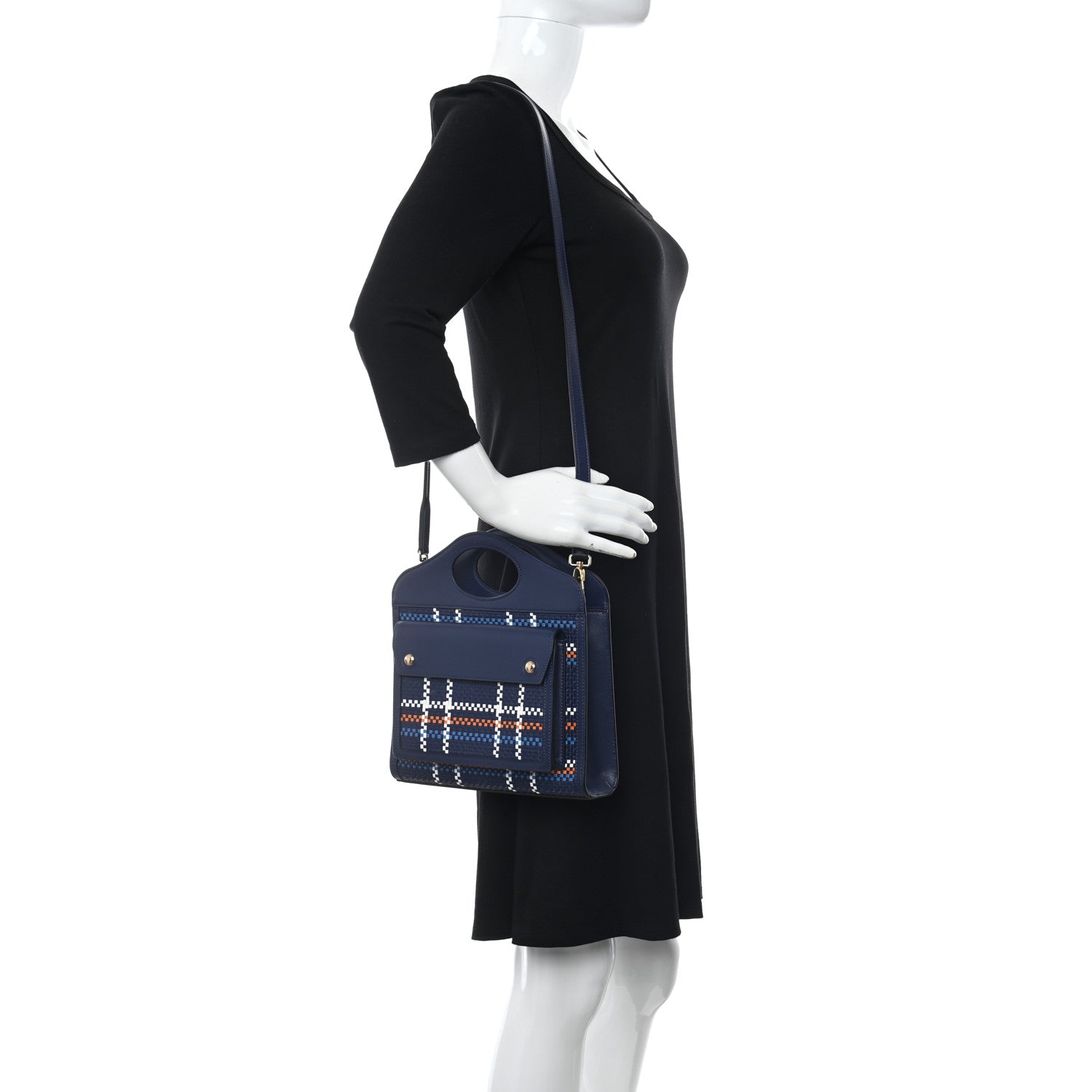 Burberry Calfskin Nylon Tartan Mini Pocket Bag Blue White Orange 2 of 10