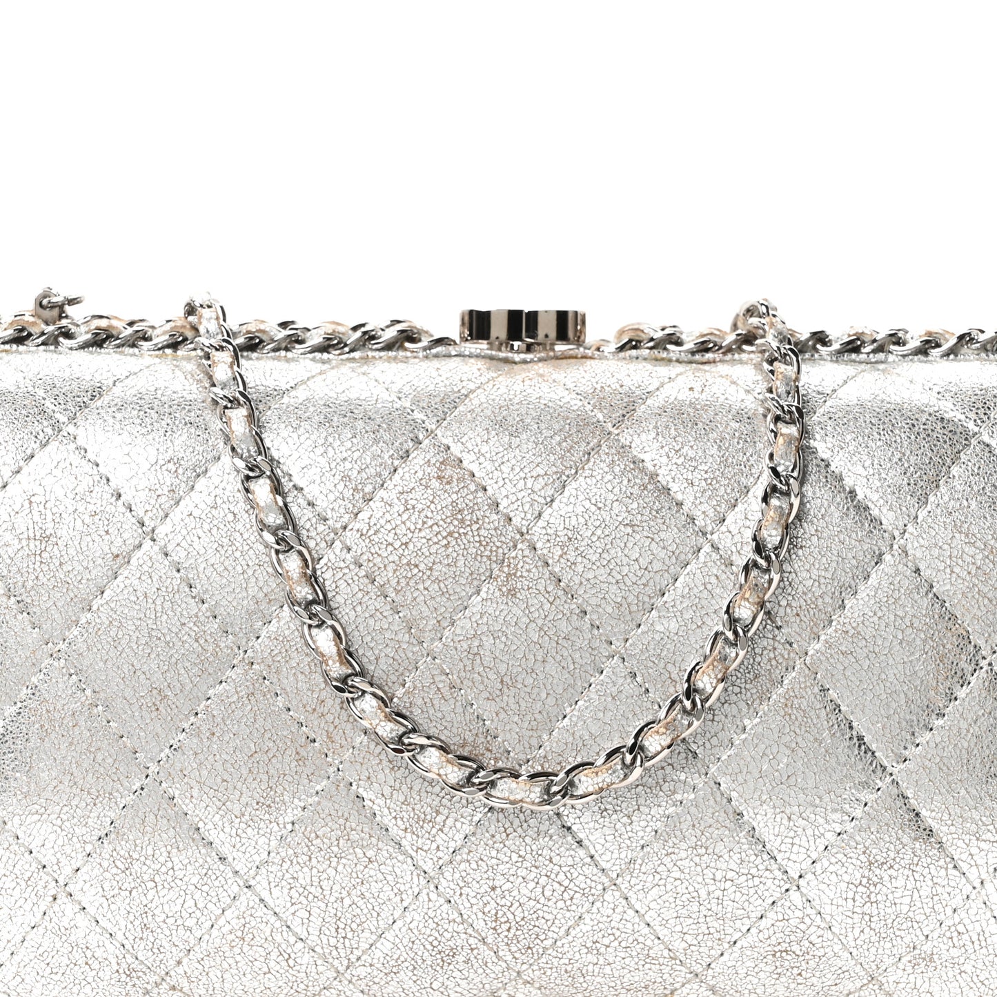 Metallic Lambskin Small Chain Around Clutch Silver