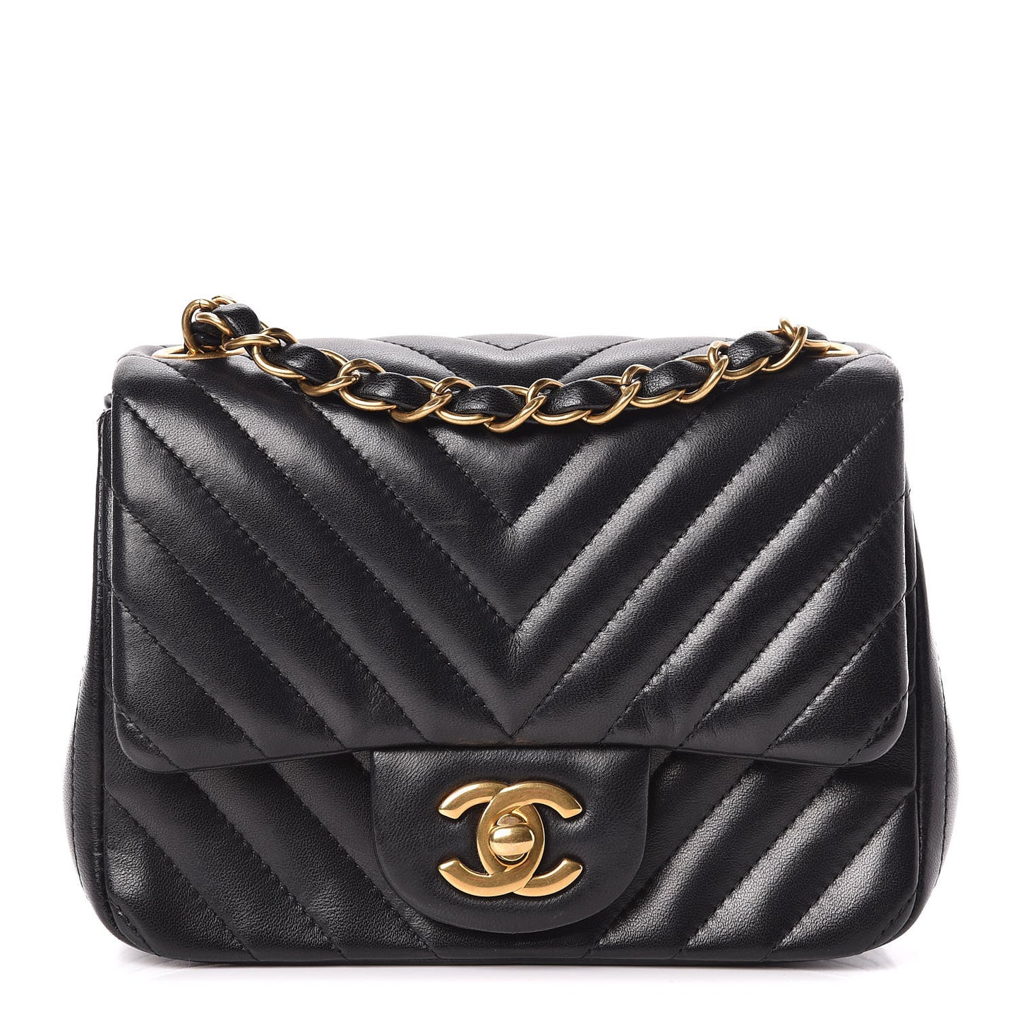Lambskin Chevron Quilted Mini Square Flap Black