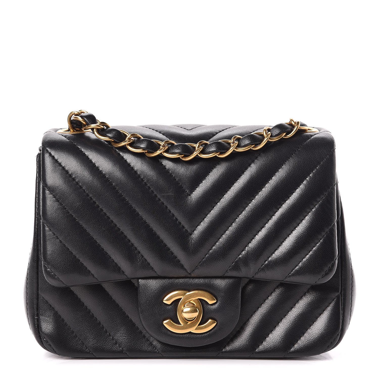 Chanel Lambskin Chevron Quilted Mini Square Flap Black 1 of 10