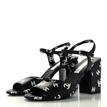 Chanel Lambskin Printed CC Sandals 40.5 Black White 3 of 10