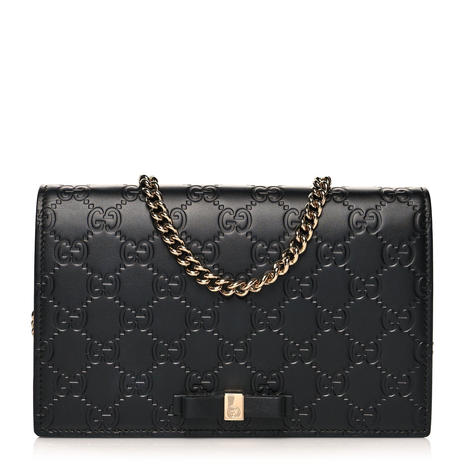 Gucci Guccissima Signature Bowy Chain Wallet Black 1 of 9