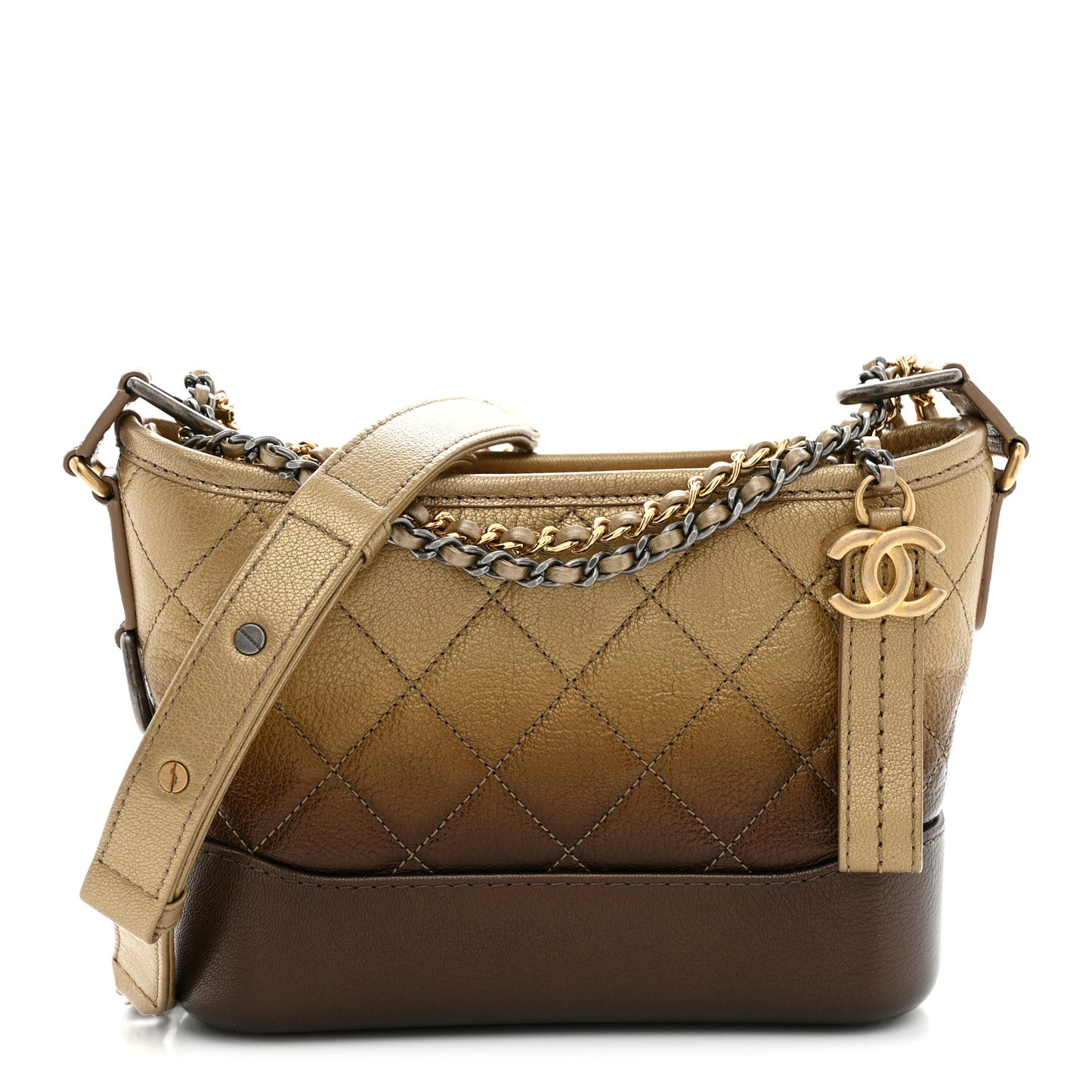 Metallic Goatskin Quilted Small Gabrielle Hobo Gold Bronze