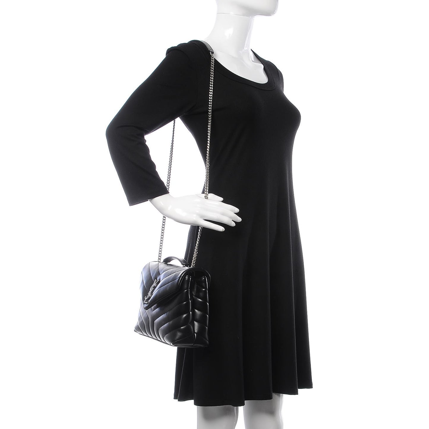 Calfskin Y Quilted Monogram Small Loulou Chain Satchel Black
